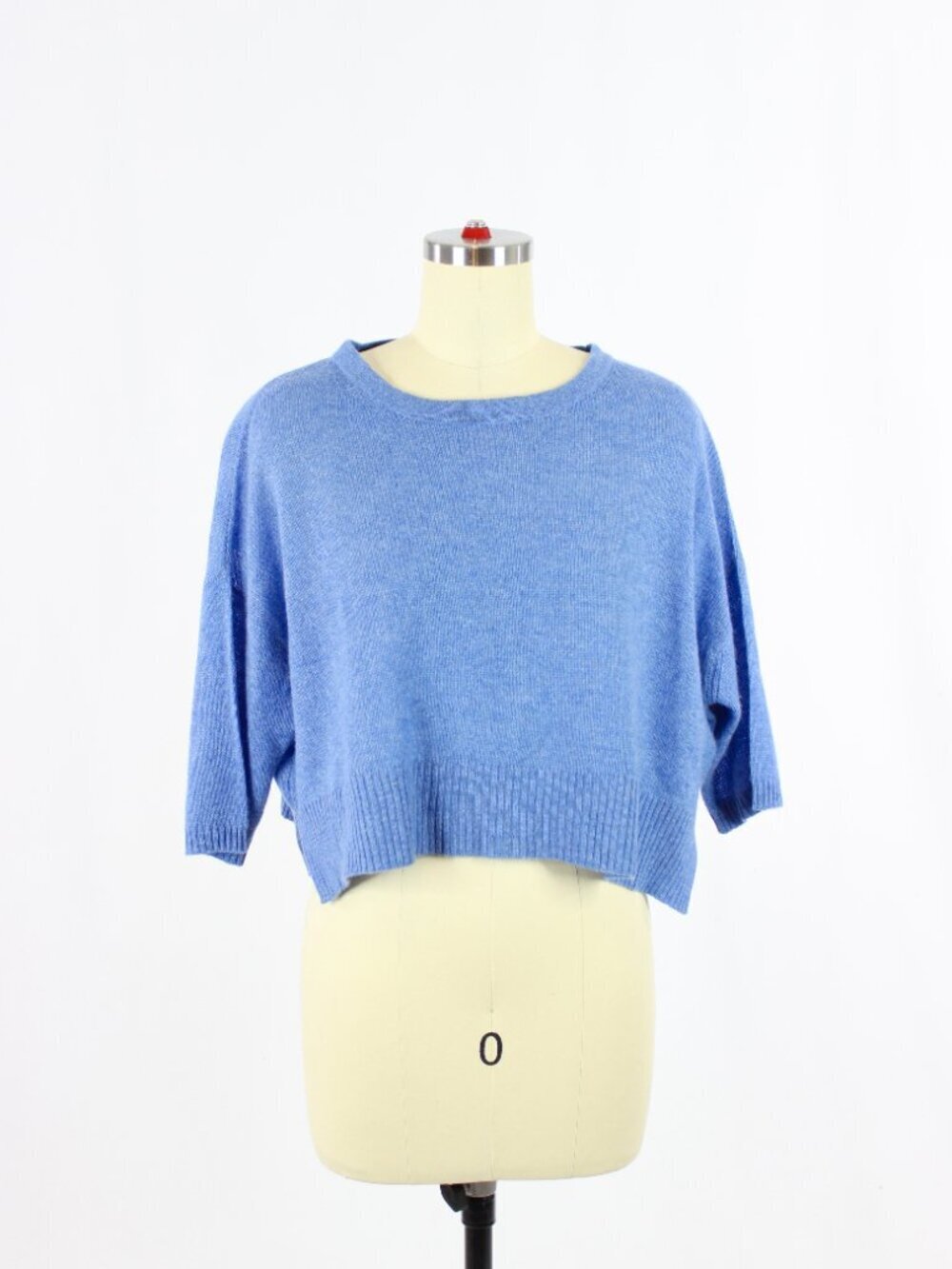 THE CASHMERE SHOP Blue 100% Cashmere Crew Neck Cropped Sweater, One Size